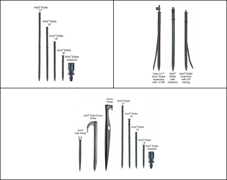 Stakes, Stake Assemblies, Rigid Risers, Mini Sprinkler Stakes